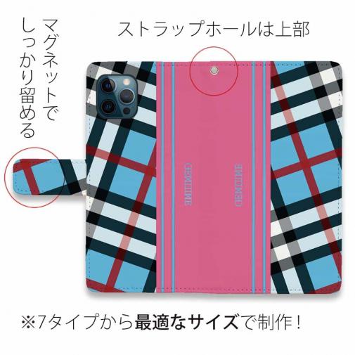 【Genuine】【手帳型】チェック柄　ブルー＆ピンク