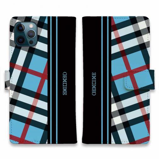 【Genuine】【手帳型】チェック柄 ブルー&ブラック