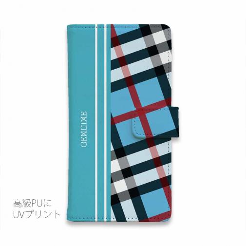 【Genuine】【手帳型】チェック柄　ブルー＆ブルー