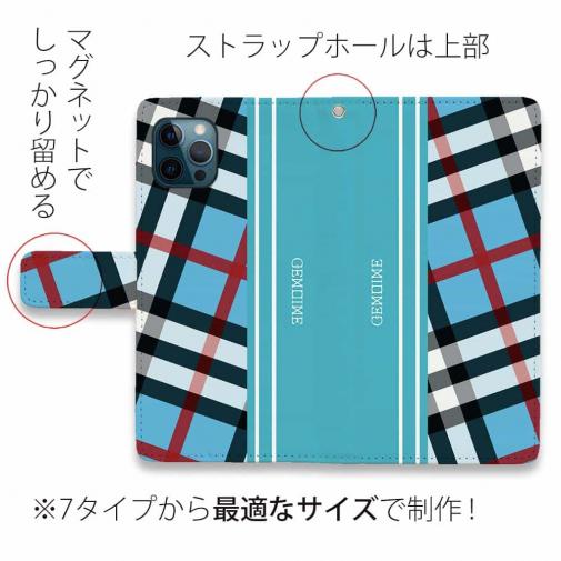 【Genuine】【手帳型】チェック柄　ブルー＆ブルー