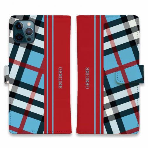 【Genuine】【手帳型】チェック柄 ブルー&レッド