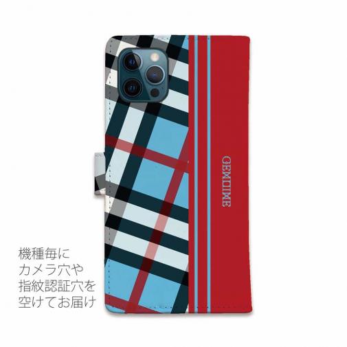 【Genuine】【手帳型】チェック柄　ブルー＆レッド