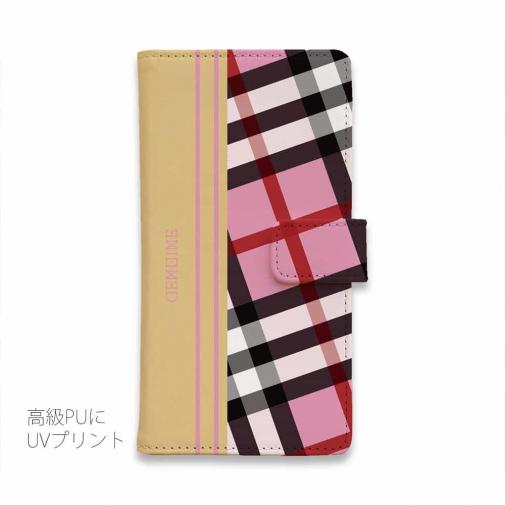 【Genuine】【手帳型】チェック柄　ピンク＆クリーム