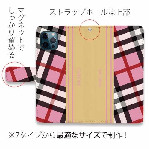 【Genuine】【手帳型】チェック柄　ピンク＆クリーム