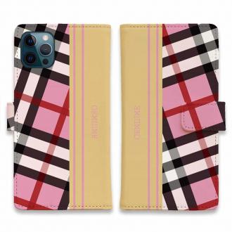 【Genuine】【手帳型】チェック柄　ピンク＆クリーム