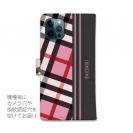 【Genuine】【手帳型】チェック柄　ピンク＆グレー