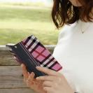 【Genuine】【手帳型】チェック柄　ピンク＆グレー