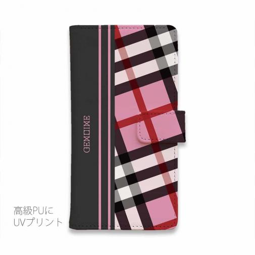 【Genuine】【手帳型】チェック柄　ピンク＆グレー