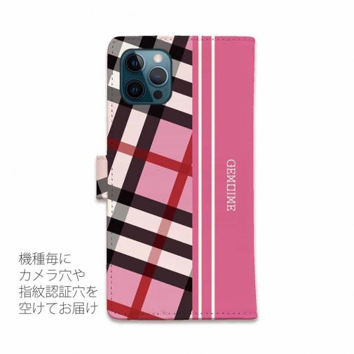 【Genuine】【手帳型】チェック柄　ピンク＆ピンク