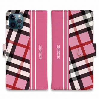 【Genuine】【手帳型】チェック柄　ピンク＆ピンク
