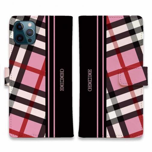 【Genuine】【手帳型】チェック柄 ピンク&ブラック