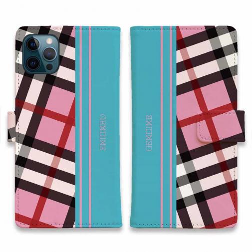 【Genuine】【手帳型】チェック柄 ピンク&ブルー
