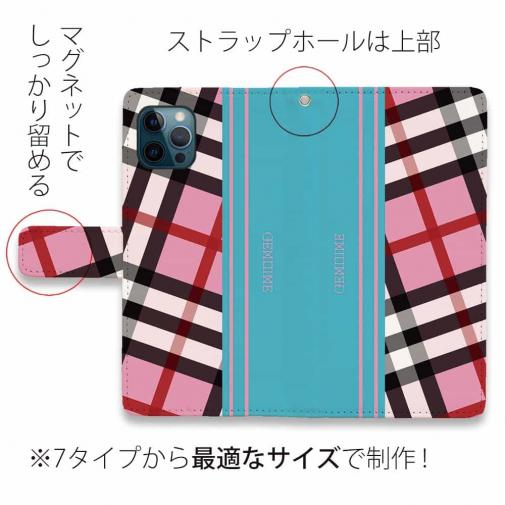 【Genuine】【手帳型】チェック柄　ピンク＆ブルー
