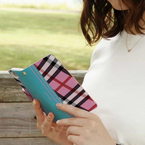 【Genuine】【手帳型】チェック柄　ピンク＆ブルー