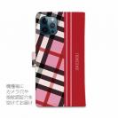 【Genuine】【手帳型】チェック柄　ピンク＆レッド