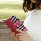 【Genuine】【手帳型】チェック柄　ピンク＆レッド