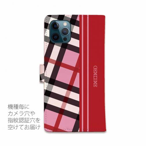【Genuine】【手帳型】チェック柄　ピンク＆レッド