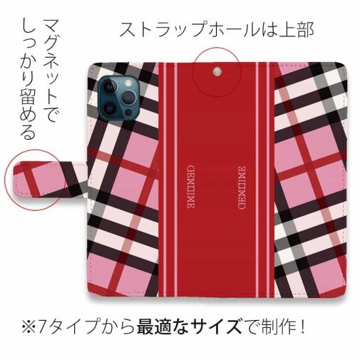 【Genuine】【手帳型】チェック柄　ピンク＆レッド