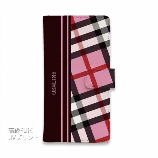 【Genuine】【手帳型】チェック柄　ピンク＆ブラウン