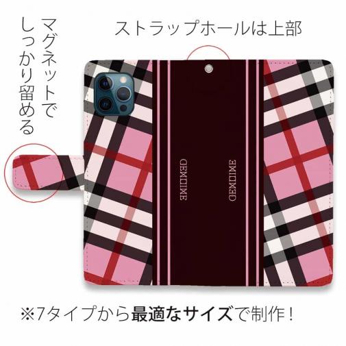 【Genuine】【手帳型】チェック柄　ピンク＆ブラウン