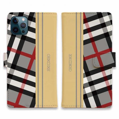 【Genuine】【手帳型】チェック柄 グレー&クリーム