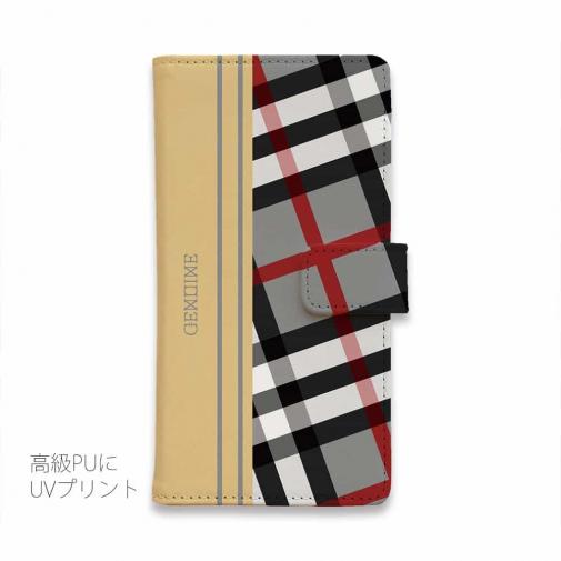 【Genuine】【手帳型】チェック柄　グレー＆クリーム