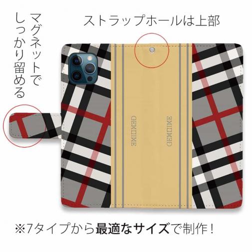 【Genuine】【手帳型】チェック柄　グレー＆クリーム