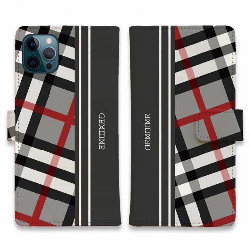 【Genuine】【手帳型】チェック柄 グレー&グレー