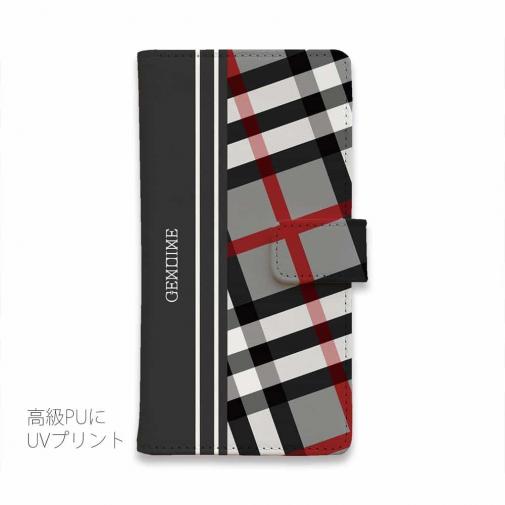 【Genuine】【手帳型】チェック柄　グレー＆グレー