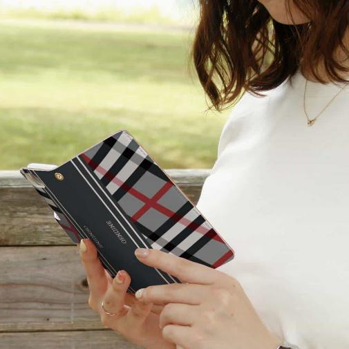 【Genuine】【手帳型】チェック柄　グレー＆グレー