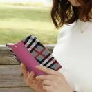 【Genuine】【手帳型】チェック柄　グレー＆ピンク