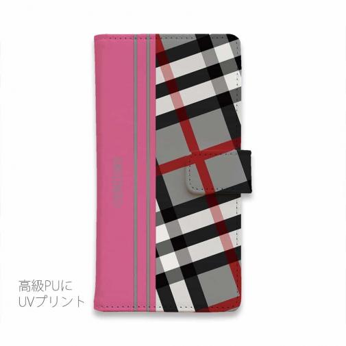 【Genuine】【手帳型】チェック柄　グレー＆ピンク