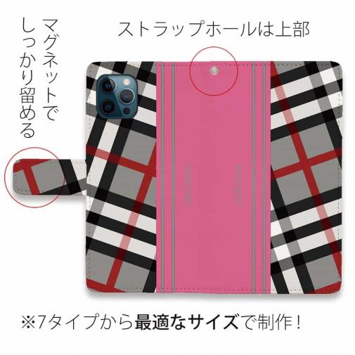 【Genuine】【手帳型】チェック柄　グレー＆ピンク