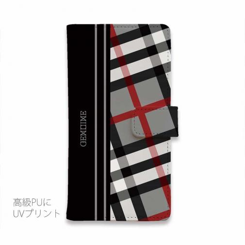 【Genuine】【手帳型】チェック柄　グレー＆ブラック