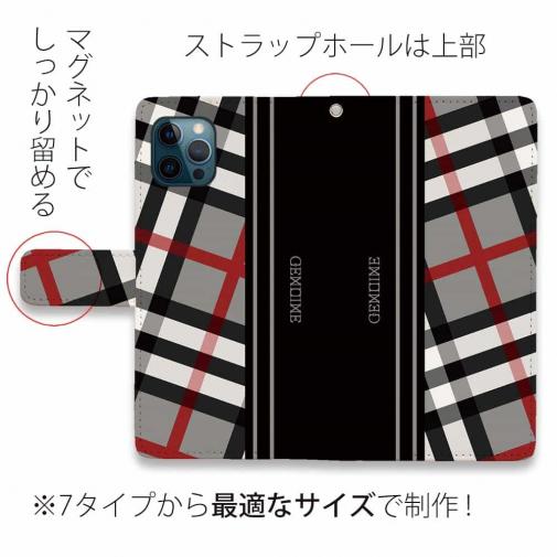 【Genuine】【手帳型】チェック柄　グレー＆ブラック