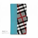 【Genuine】【手帳型】チェック柄　グレー＆ブルー