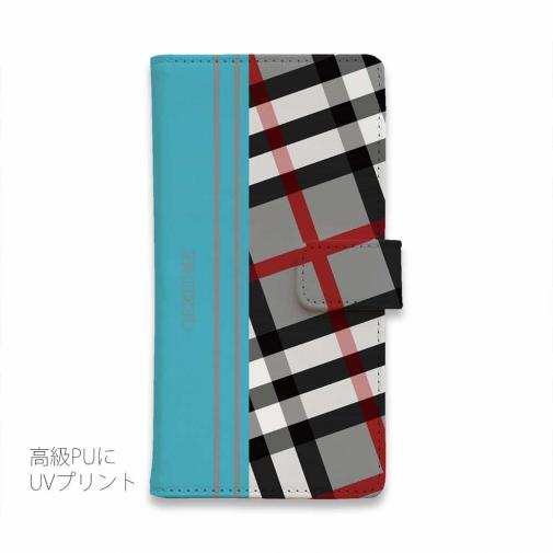 【Genuine】【手帳型】チェック柄　グレー＆ブルー