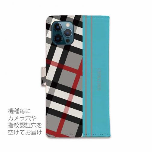 【Genuine】【手帳型】チェック柄　グレー＆ブルー