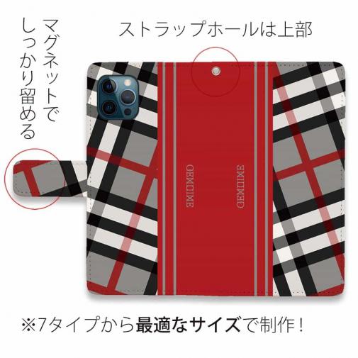 【Genuine】【手帳型】チェック柄　グレー＆レッド