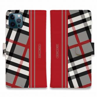 【Genuine】【手帳型】チェック柄　グレー＆レッド