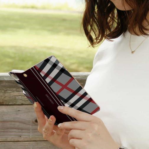 【Genuine】【手帳型】チェック柄　グレー＆ブラウン