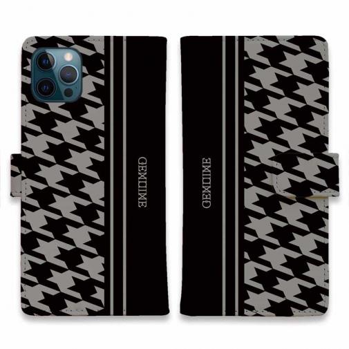 【Genuine】【手帳型】千鳥柄 ブラック&グレー