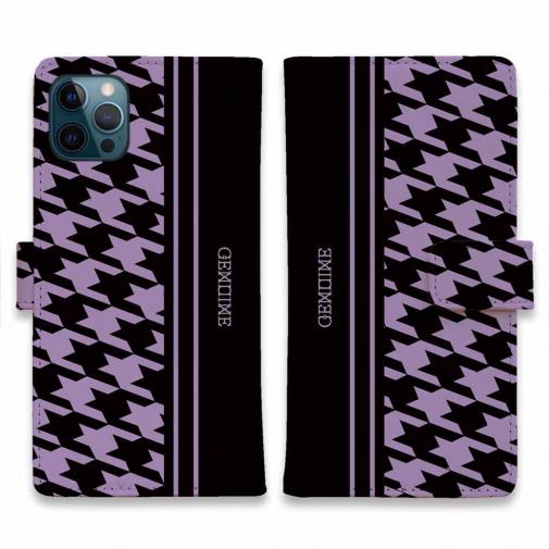 【Genuine】【手帳型】千鳥柄 ブラック&パープル