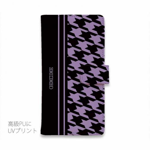 【Genuine】【手帳型】千鳥柄　ブラック＆パープル