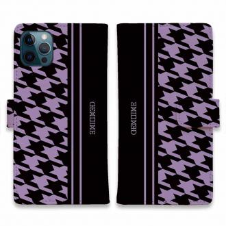 【Genuine】【手帳型】千鳥柄　ブラック＆パープル