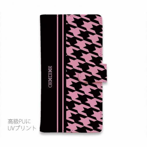【Genuine】【手帳型】千鳥柄　ブラック＆ピンク