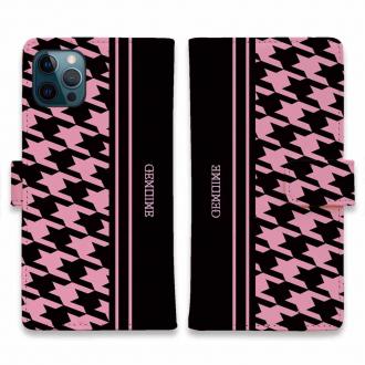 【Genuine】【手帳型】千鳥柄　ブラック＆ピンク