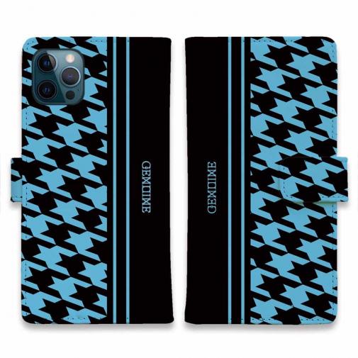 【Genuine】【手帳型】千鳥柄 ブラック&ブルー