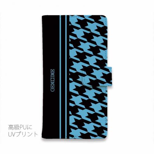 【Genuine】【手帳型】千鳥柄　ブラック＆ブルー