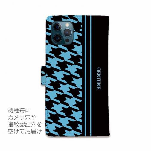【Genuine】【手帳型】千鳥柄　ブラック＆ブルー